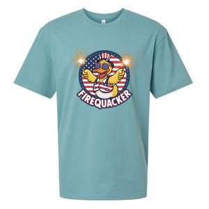 Firequacker Usa Duck Firework 4th Of July Sueded Cloud Jersey T-Shirt