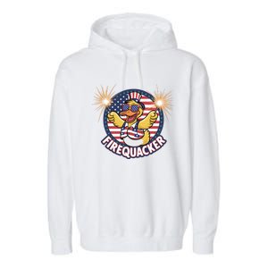 Firequacker Usa Duck Firework 4th Of July Garment-Dyed Fleece Hoodie