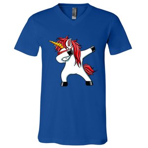 Funny Unicorn Dad Gift Xmas Funny Gift Dad Dabbing Unicorn Gift V-Neck T-Shirt