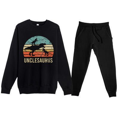 Funny Uncle Dinosaur Daddy Dad Gift 2 Two Unclesaurus Premium Crewneck Sweatsuit Set