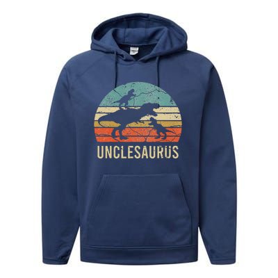 Funny Uncle Dinosaur Daddy Dad Gift 2 Two Unclesaurus Performance Fleece Hoodie