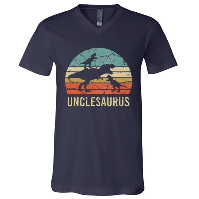 Funny Uncle Dinosaur Daddy Dad Gift 2 Two Unclesaurus V-Neck T-Shirt