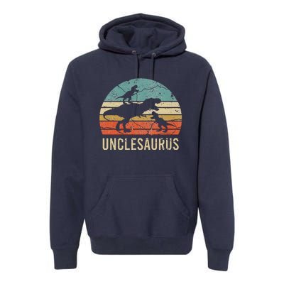 Funny Uncle Dinosaur Daddy Dad Gift 2 Two Unclesaurus Premium Hoodie