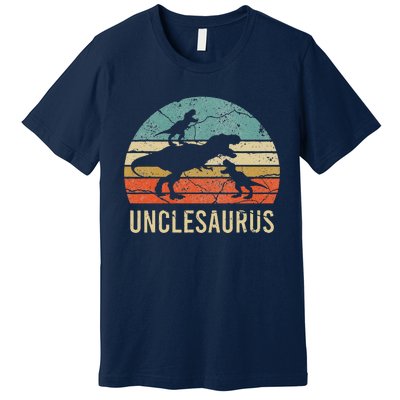 Funny Uncle Dinosaur Daddy Dad Gift 2 Two Unclesaurus Premium T-Shirt