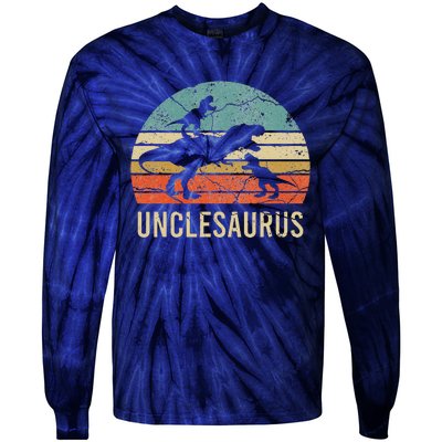 Funny Uncle Dinosaur Daddy Dad Gift 2 Two Unclesaurus Tie-Dye Long Sleeve Shirt