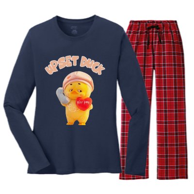 Funny Upset Duck Pin.K Duck Lover Merry Christmas Women's Long Sleeve Flannel Pajama Set 