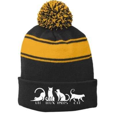 Funny Un Deux Trois Cat Cats Owner Animal Lover Kitten Meow Stripe Pom Pom Beanie