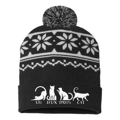 Funny Un Deux Trois Cat Cats Owner Animal Lover Kitten Meow USA-Made Snowflake Beanie