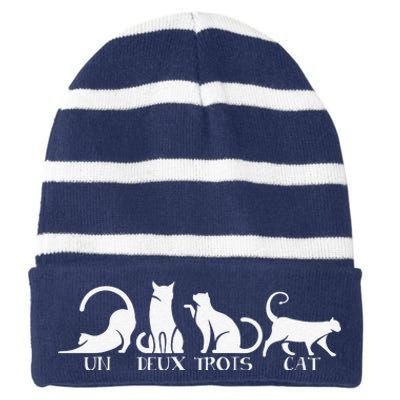 Funny Un Deux Trois Cat Cats Owner Animal Lover Kitten Meow Striped Beanie with Solid Band