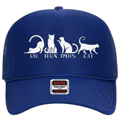 Funny Un Deux Trois Cat Cats Owner Animal Lover Kitten Meow High Crown Mesh Back Trucker Hat