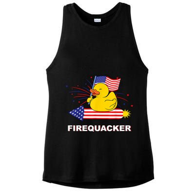 Firequacker Usa Duck Firework 4th Of July Ladies PosiCharge Tri-Blend Wicking Tank