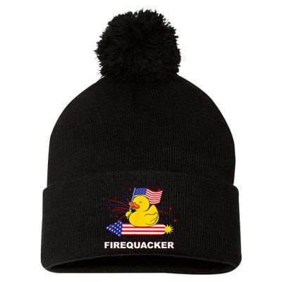 Firequacker Usa Duck Firework 4th Of July Pom Pom 12in Knit Beanie