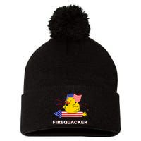 Firequacker Usa Duck Firework 4th Of July Pom Pom 12in Knit Beanie
