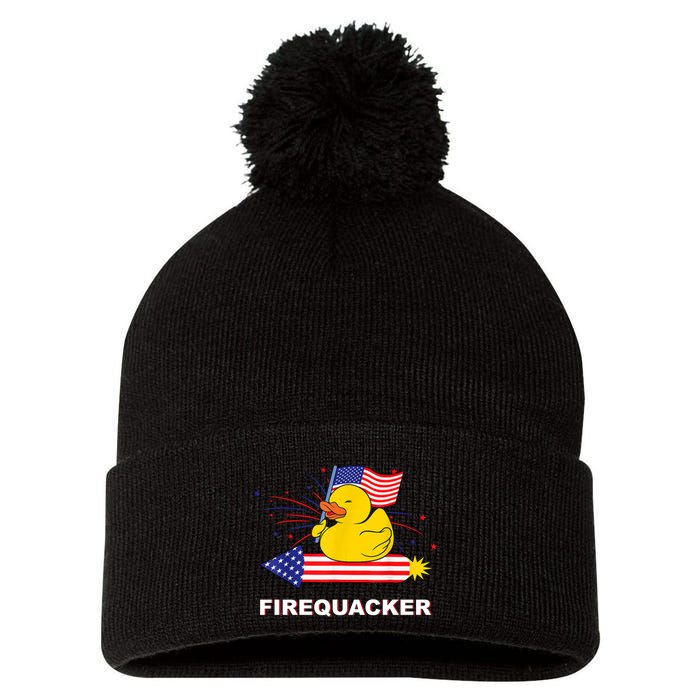 Firequacker Usa Duck Firework 4th Of July Pom Pom 12in Knit Beanie