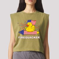 Firequacker Usa Duck Firework 4th Of July Garment-Dyed Women's Muscle Tee