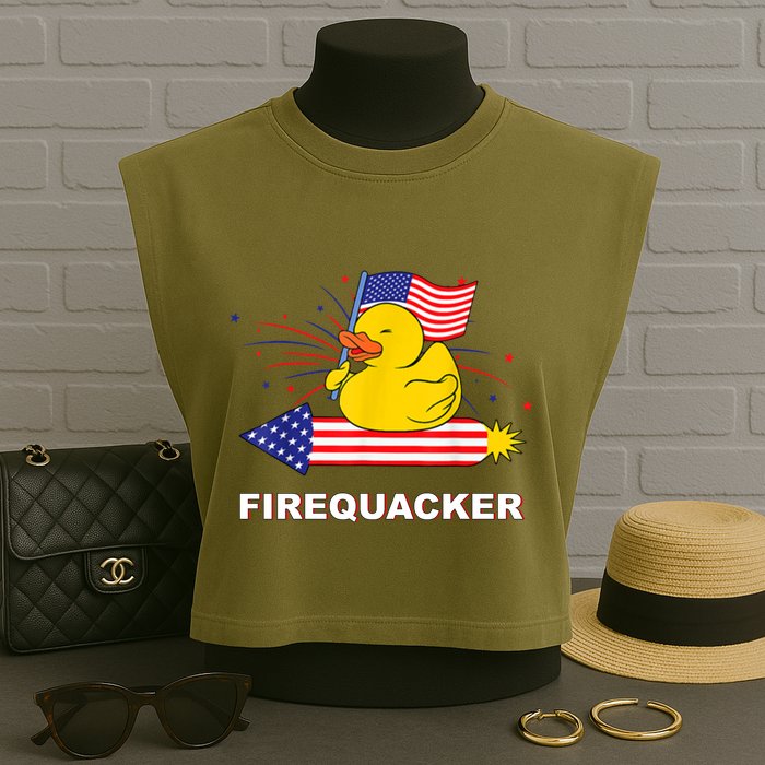 Firequacker Usa Duck Firework 4th Of July Garment-Dyed Women's Muscle Tee
