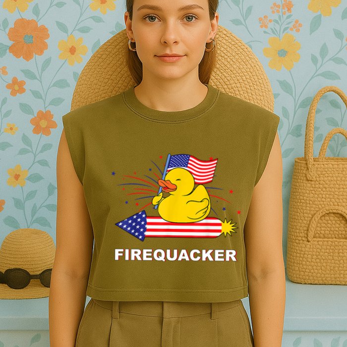 Firequacker Usa Duck Firework 4th Of July Garment-Dyed Women's Muscle Tee