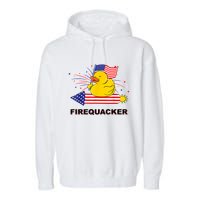 Firequacker Usa Duck Firework 4th Of July Garment-Dyed Fleece Hoodie