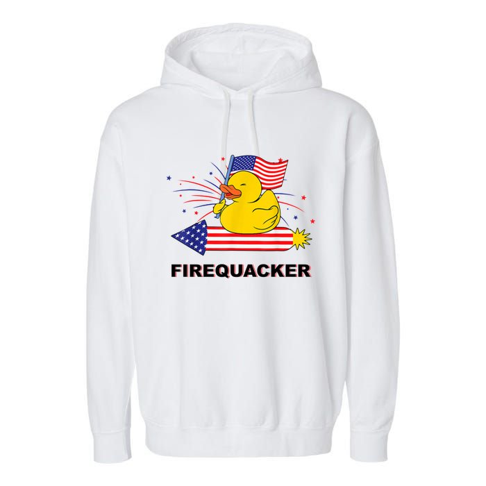 Firequacker Usa Duck Firework 4th Of July Garment-Dyed Fleece Hoodie