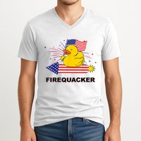 Firequacker Usa Duck Firework 4th Of July V-Neck T-Shirt