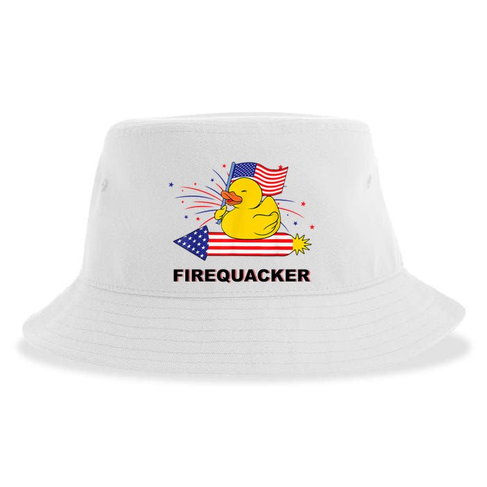 Firequacker Usa Duck Firework 4th Of July Sustainable Bucket Hat