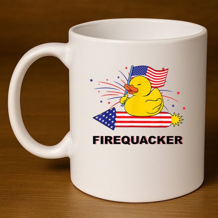Firequacker Usa Duck Firework 4th Of July 11oz C Handle Ceramic Mug