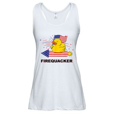 Firequacker Usa Duck Firework 4th Of July Ladies Essential Flowy Tank