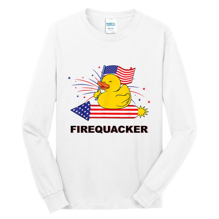 Firequacker Usa Duck Firework 4th Of July Tall Long Sleeve T-Shirt