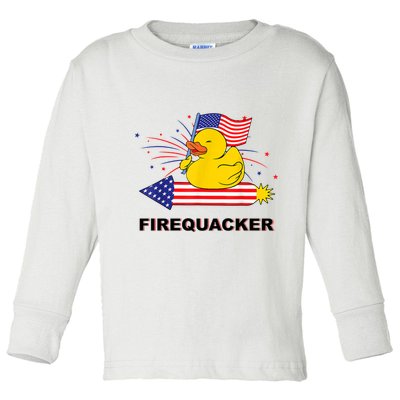 Firequacker Usa Duck Firework 4th Of July Toddler Long Sleeve Shirt