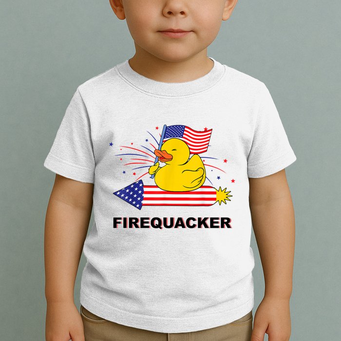 Firequacker Usa Duck Firework 4th Of July Toddler T-Shirt