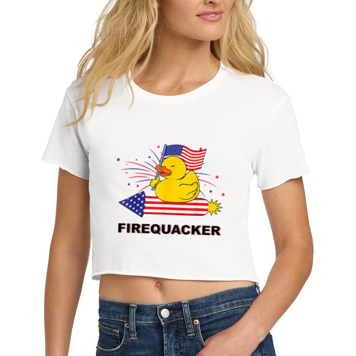 Firequacker Usa Duck Firework 4th Of July Crop Top