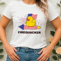 Firequacker Usa Duck Firework 4th Of July Womens T-Shirt