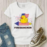 Firequacker Usa Duck Firework 4th Of July Womens T-Shirt