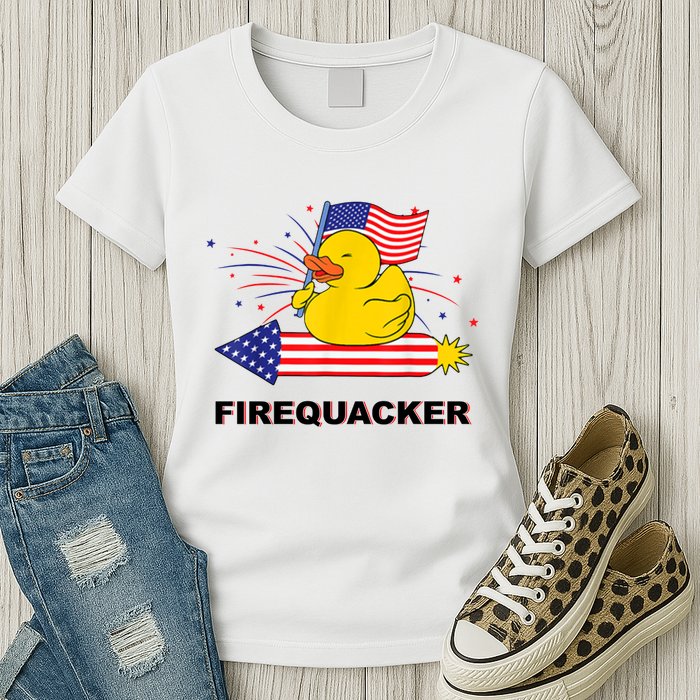 Firequacker Usa Duck Firework 4th Of July Womens T-Shirt