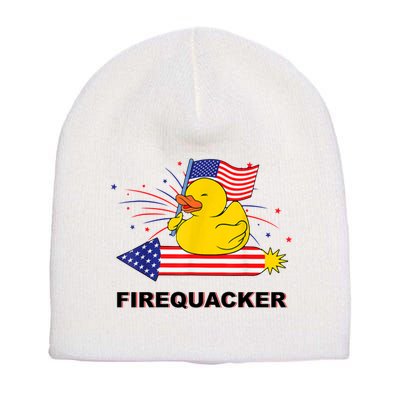 Firequacker Usa Duck Firework 4th Of July Short Acrylic Beanie
