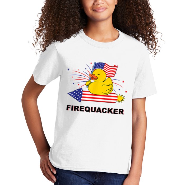 Firequacker Usa Duck Firework 4th Of July Kids T-Shirt