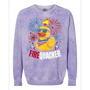 Firequacker Usa Duck Firework 4th Of July Colorblast Crewneck Sweatshirt