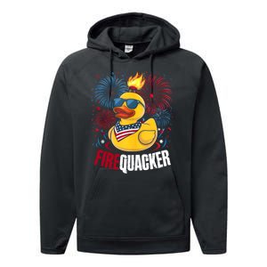 Firequacker Usa Duck Firework 4th Of July Performance Fleece Hoodie