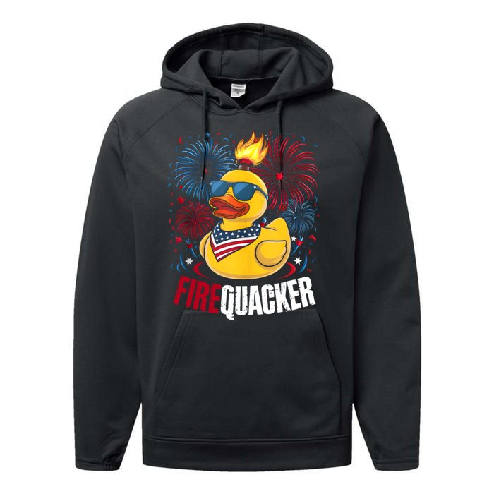 Firequacker Usa Duck Firework 4th Of July Performance Fleece Hoodie