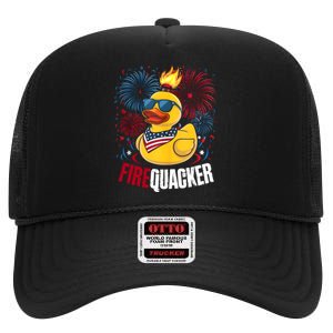 Firequacker Usa Duck Firework 4th Of July High Crown Mesh Back Trucker Hat