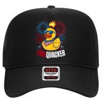 Firequacker Usa Duck Firework 4th Of July High Crown Mesh Back Trucker Hat