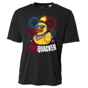 Firequacker Usa Duck Firework 4th Of July Cooling Performance Crew T-Shirt