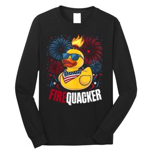 Firequacker Usa Duck Firework 4th Of July Long Sleeve Shirt