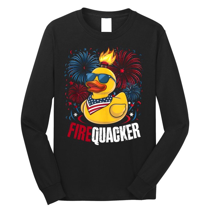 Firequacker Usa Duck Firework 4th Of July Long Sleeve Shirt