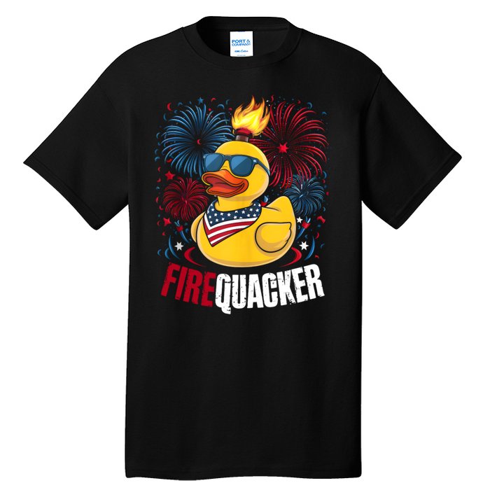 Firequacker Usa Duck Firework 4th Of July Tall T-Shirt