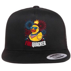 Firequacker Usa Duck Firework 4th Of July Flat Bill Trucker Hat