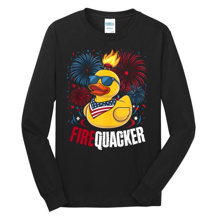 Firequacker Usa Duck Firework 4th Of July Tall Long Sleeve T-Shirt