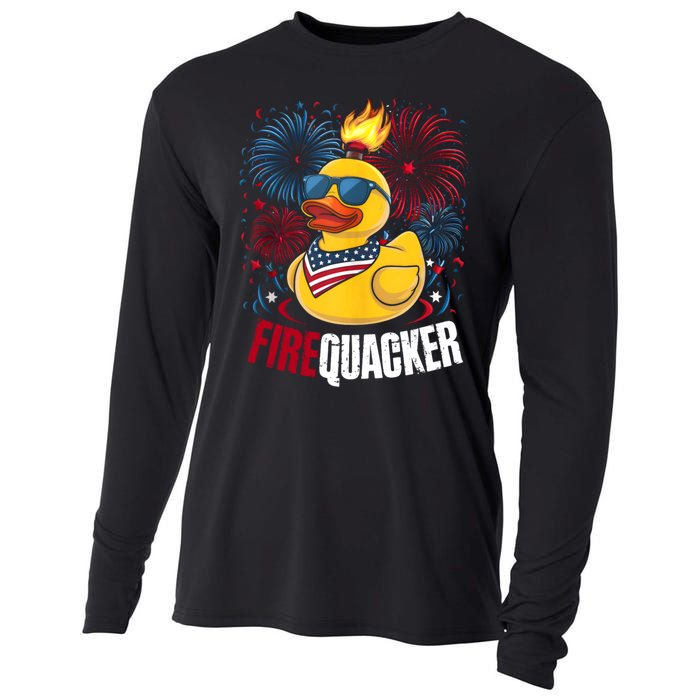 Firequacker Usa Duck Firework 4th Of July Cooling Performance Long Sleeve Crew