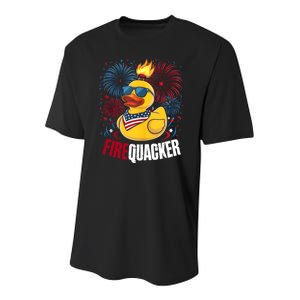 Firequacker Usa Duck Firework 4th Of July Youth Performance Sprint T-Shirt