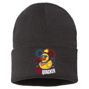 Firequacker Usa Duck Firework 4th Of July Sustainable Knit Beanie